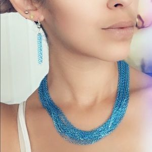 Blue & Silver Multi Chain Necklace & Earring Set